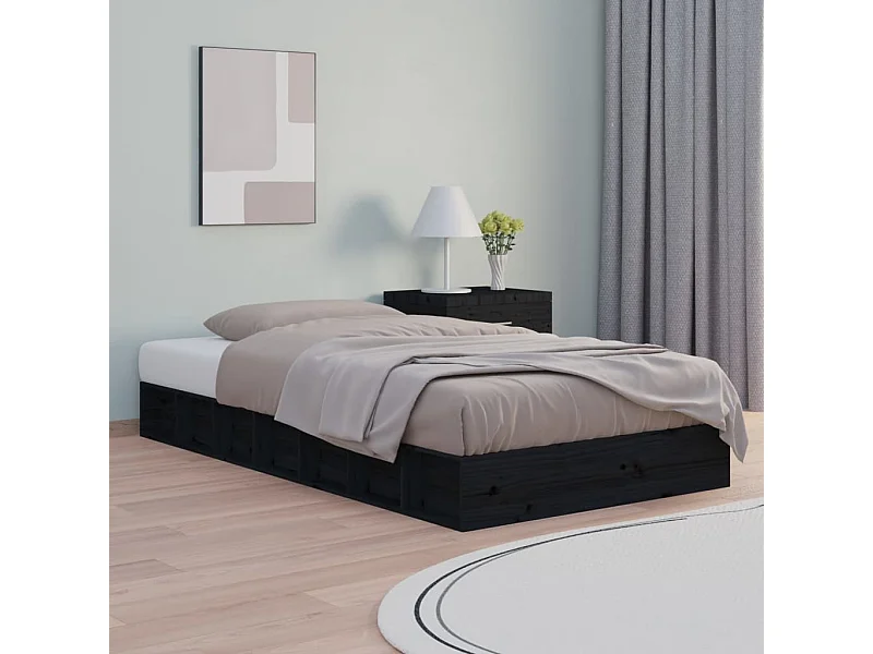 Cama pequena solteiro 75x190 cm madeira maciça preto PT638860