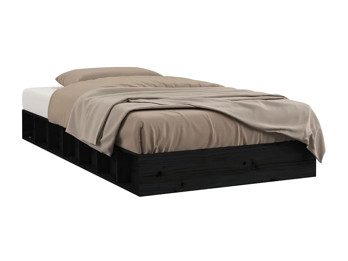Lit-75x190 cm Noir Petit simple Bois massif EGGB83262