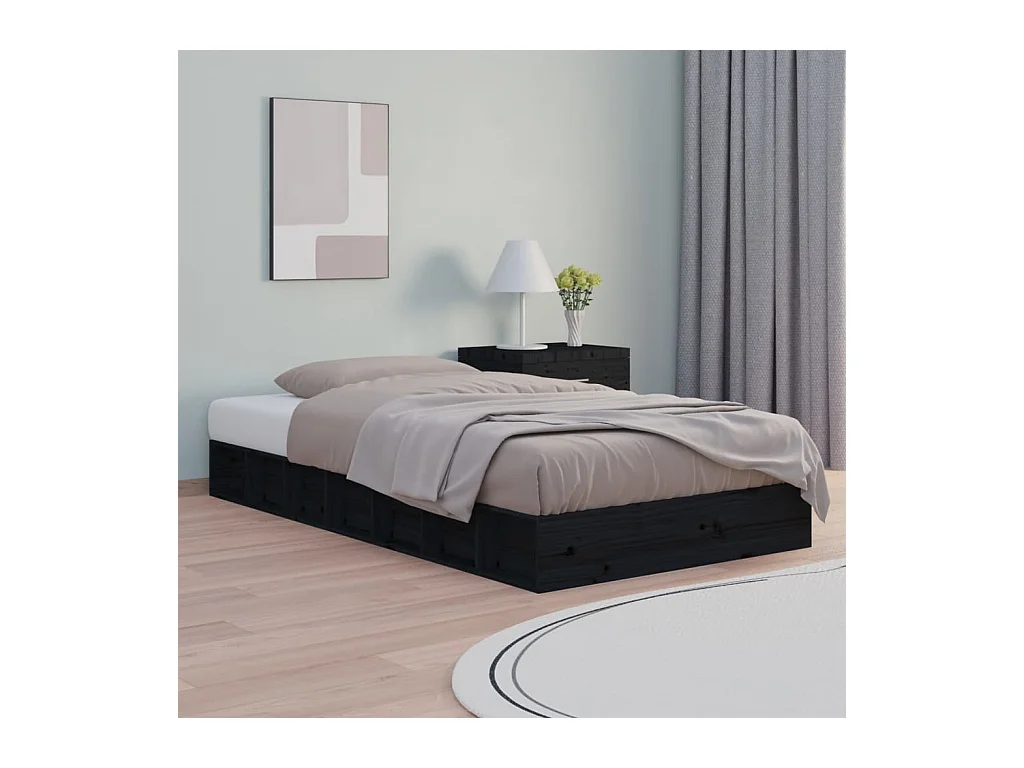 Lit-75x190 cm Noir Petit simple Bois massif EGGB83262