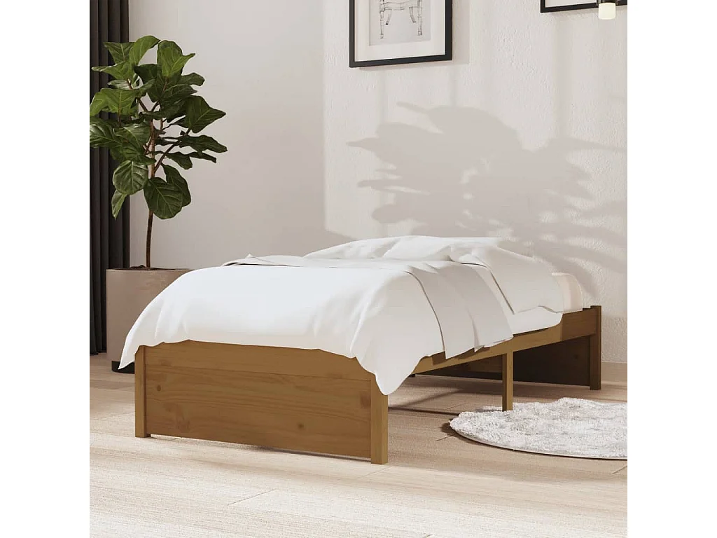 Cama pequena solteiro 75x190 cm madeira castanho mel PT553616