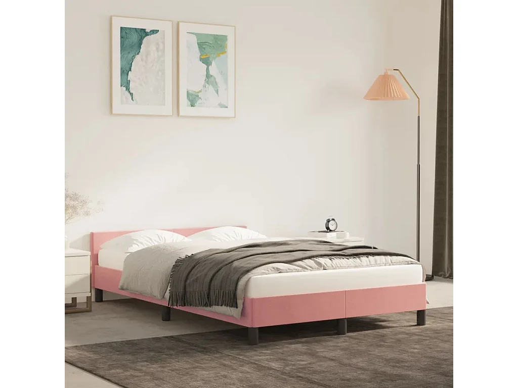 Cama de adulto c/ cabeceira 120x200 cm veludo rosa PT353423