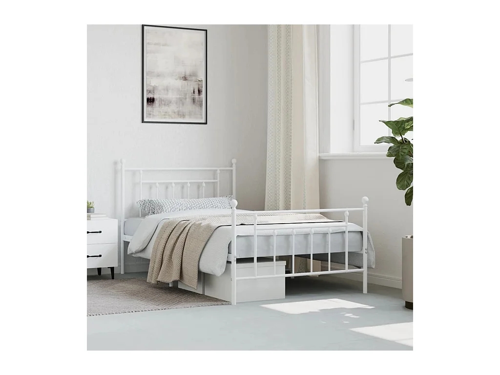 Cama 100x200 cm metal con cabecero y pie cama blanca ES38393