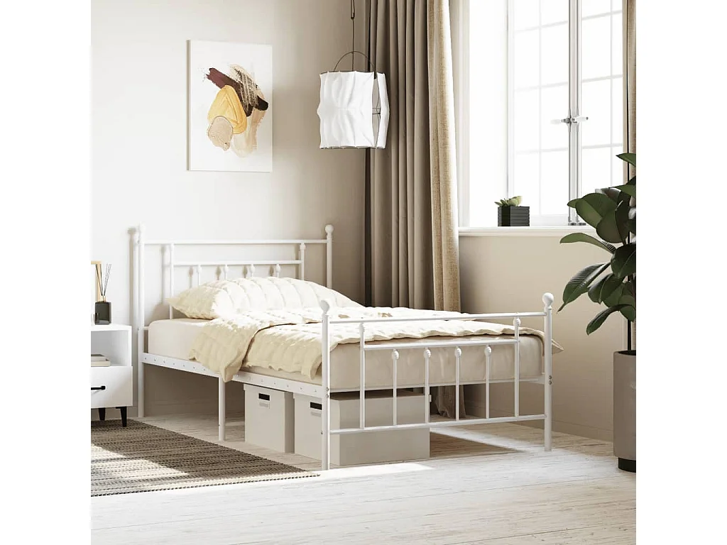 Lit-107x203 cm métal avec tête de lit/pied de lit blanc EGGB22056