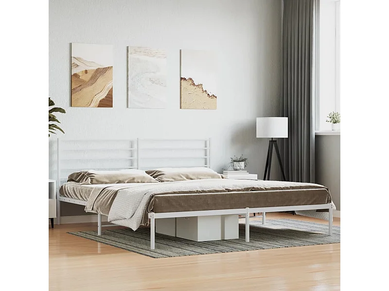 Cama 180x210 cm de metal con cabecero blanco ES24456