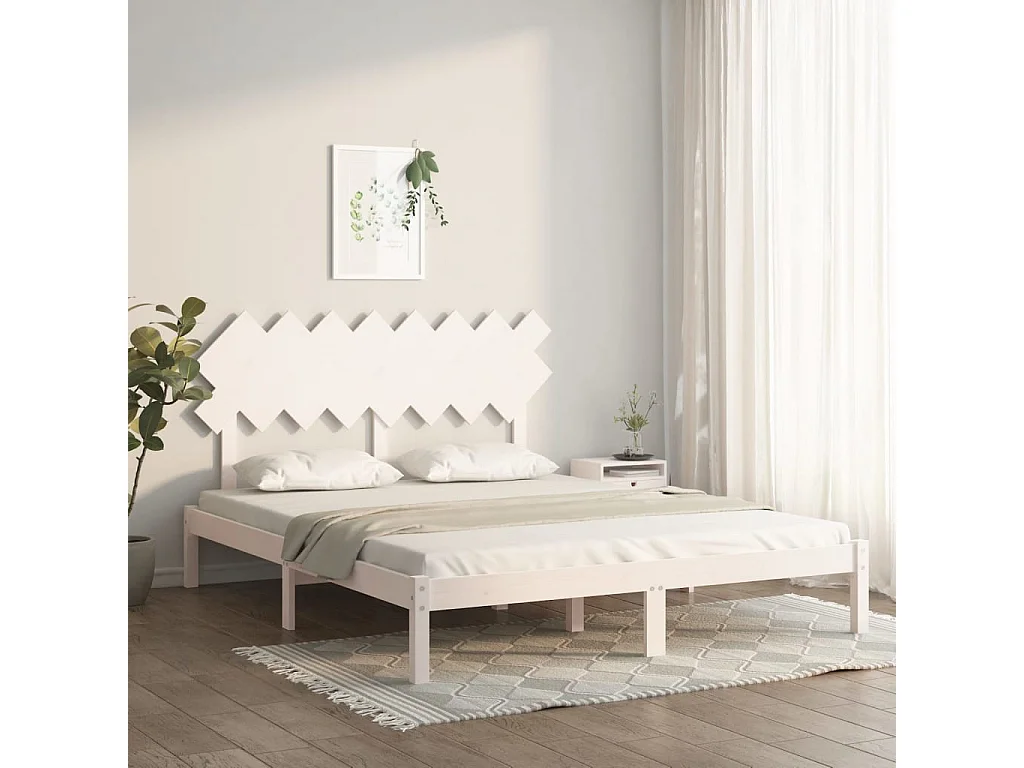 Cama 160x200 cm madeira maciça branco PT153843