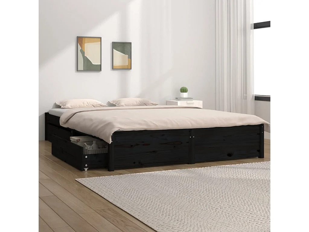 Cama c/ gavetas 120x190 cm 4FT pequena casal preto PT647752