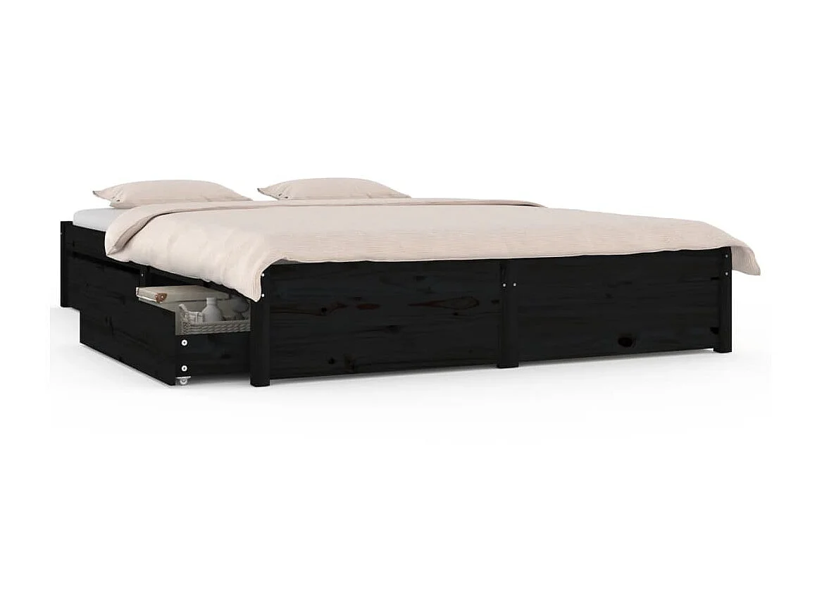 Cama c/ gavetas 120x190 cm 4FT pequena casal preto PT647752