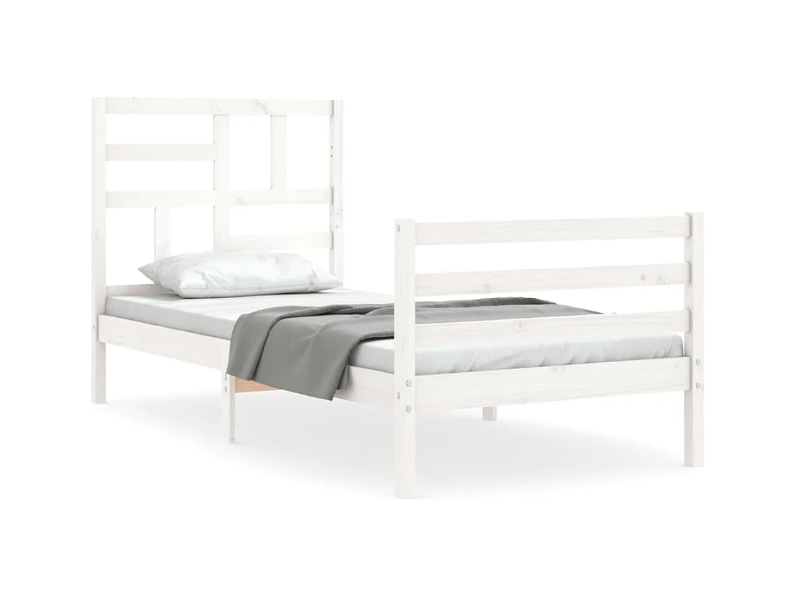 Cama de adulto com cabeceira 100x200cm madeira maciça branco PT840927