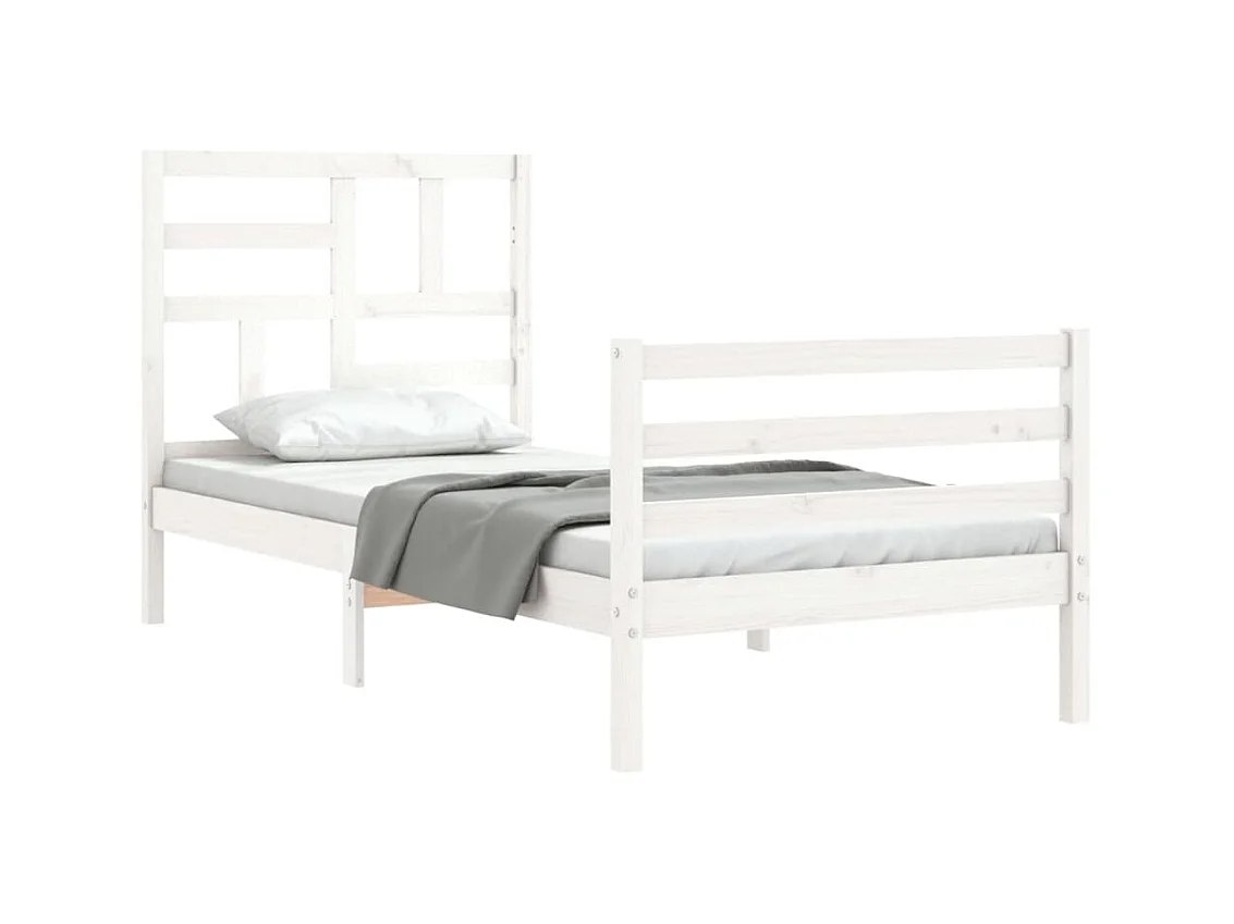 Cama de adulto com cabeceira 100x200cm madeira maciça branco PT840927