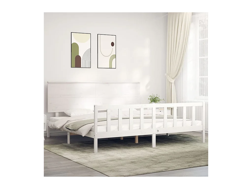 Lit-180x200 cm avec tête de lit blanc Super King bois massif EGGB91451