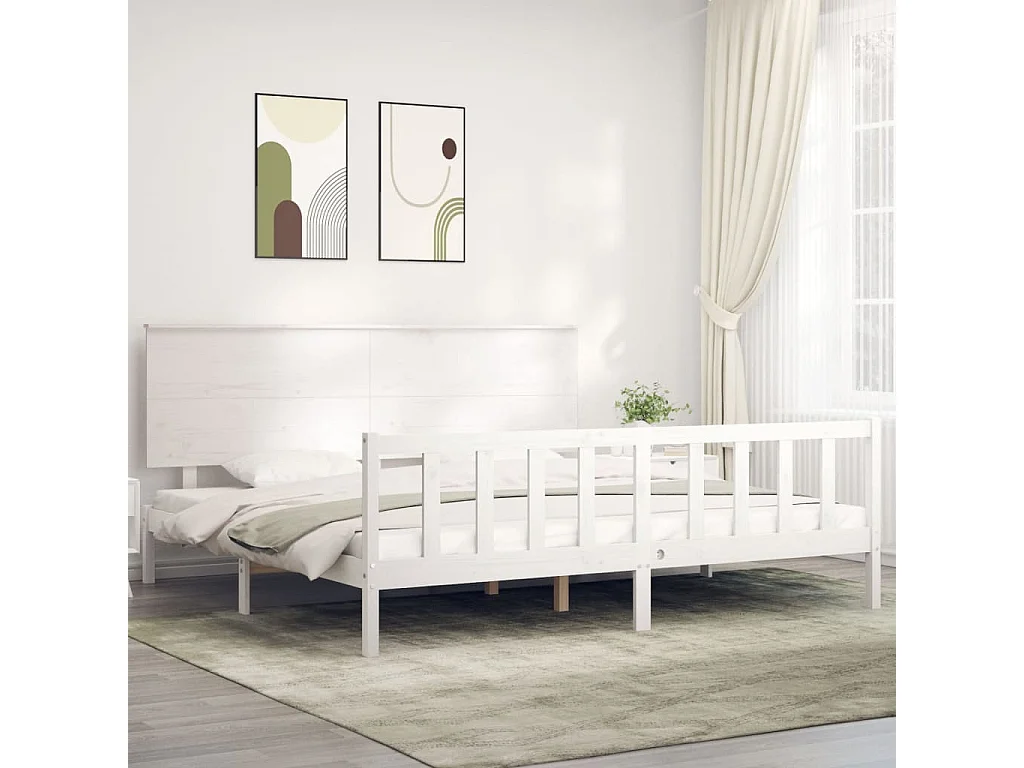 Lit-180x200 cm avec tête de lit blanc Super King bois massif EGGB91451