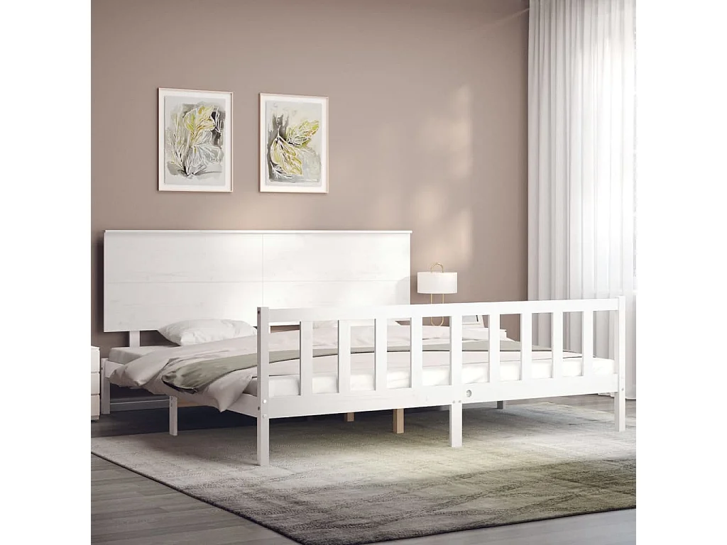 Lit-180x200 cm avec tête de lit blanc Super King bois massif EGGB91451