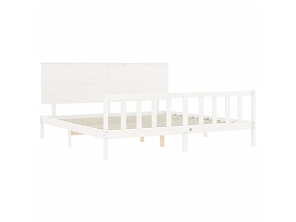 Lit-180x200 cm avec tête de lit blanc Super King bois massif EGGB91451