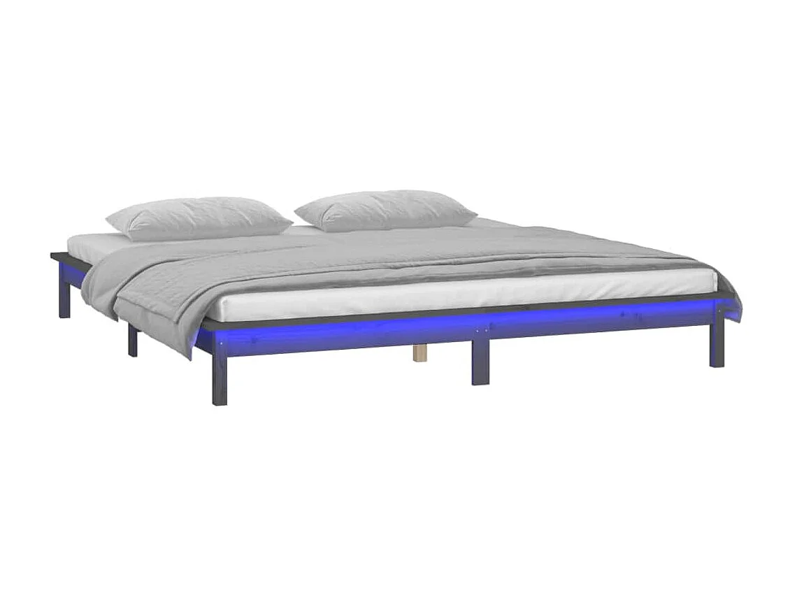Lit-120x190 cm à LED gris petit double bois massif EGGB79178