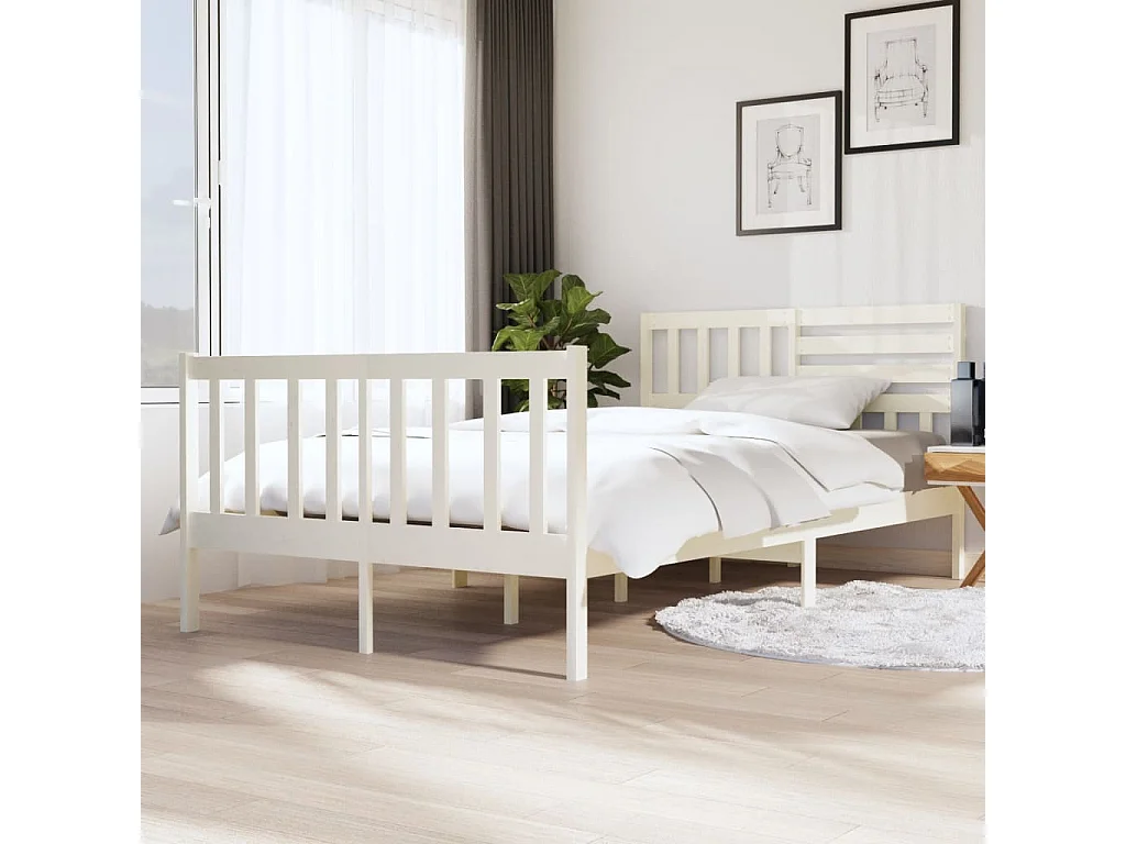 Cama 120x200 cm madera maciza blanca ES36134