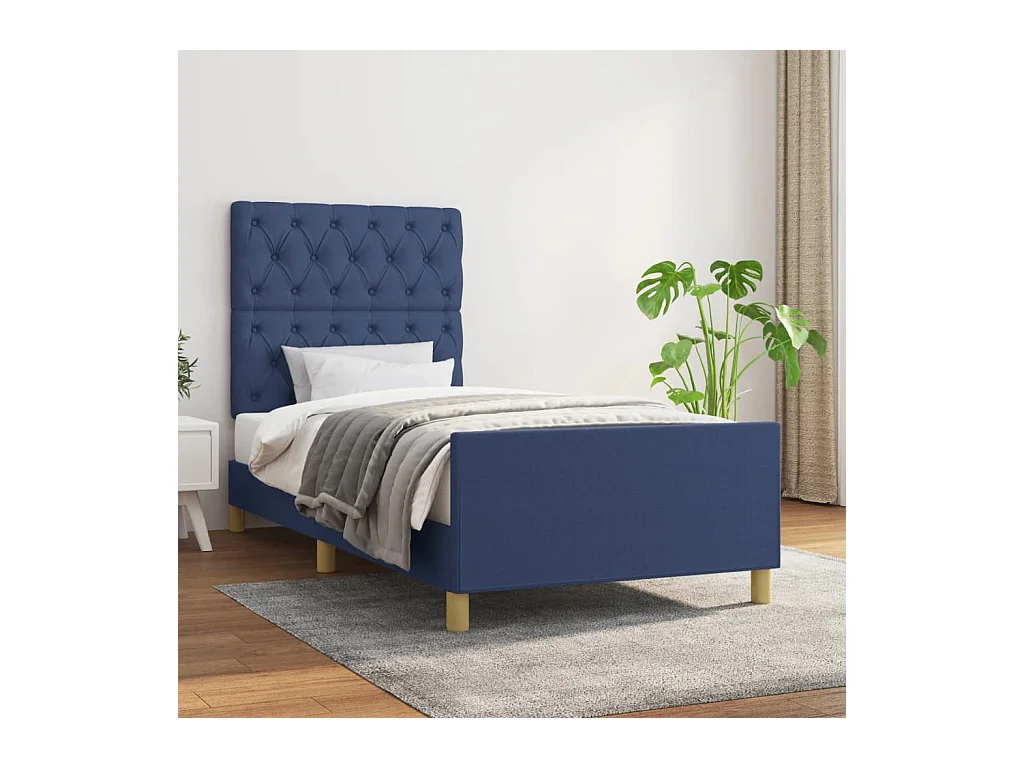 Lit-80x200 cm avec tête de lit Bleu Tissu EGGB52740