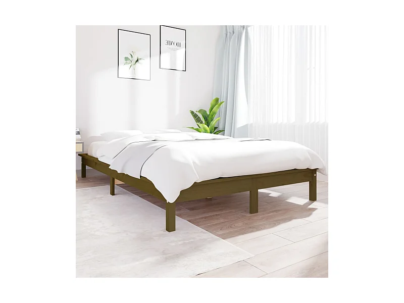 Lit-140x190 cm Marron miel Bois de pin massif EGGB17142