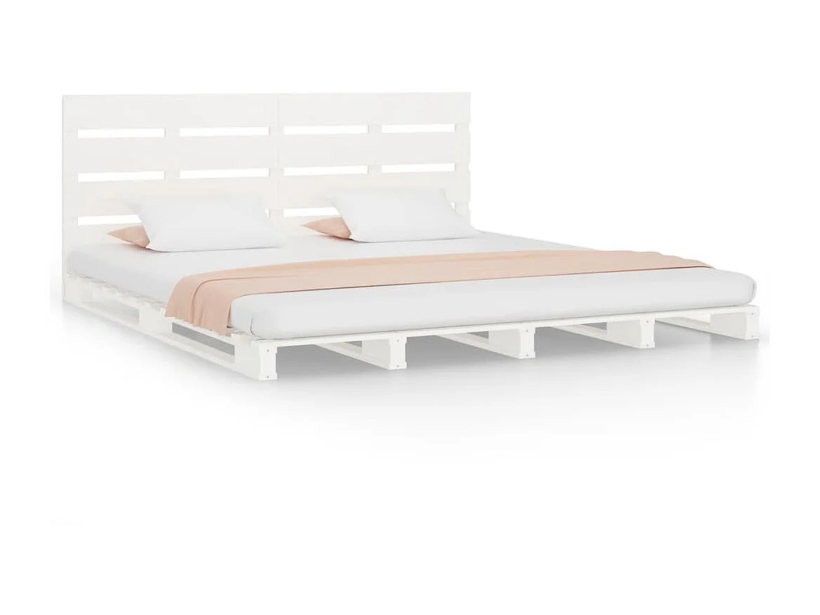 Lit-135x190 cm Blanc Bois de pin massif Double EGGB22130