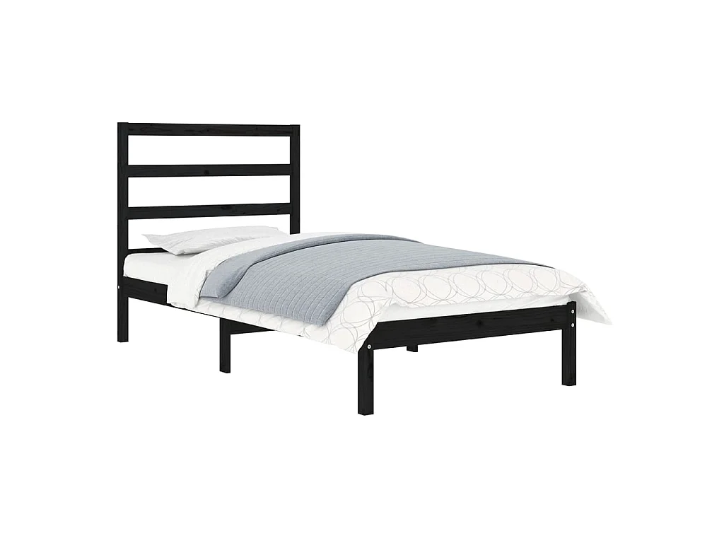 Lit-75x190 cm Noir Bois massif Petit simple EGGB56170