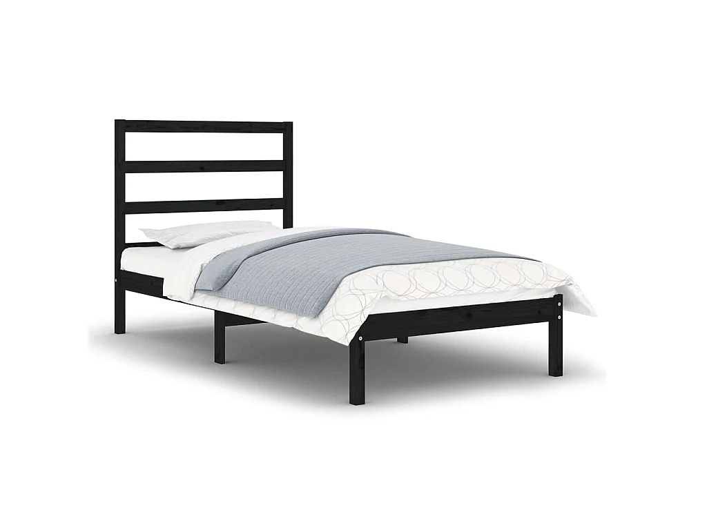 Lit-75x190 cm Noir Bois massif Petit simple EGGB56170