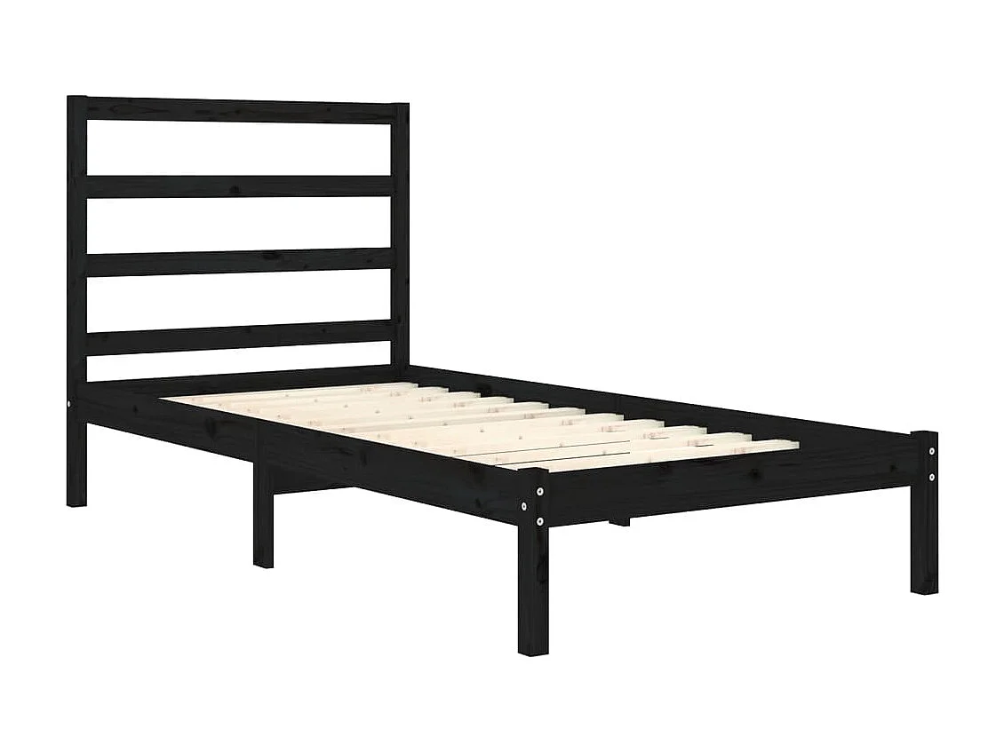 Lit-75x190 cm Noir Bois massif Petit simple EGGB56170