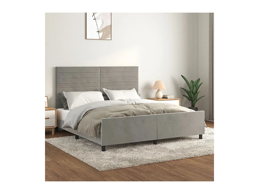 Lit-160x200 cm avec tête de lit Gris clair Velours EGGB10321