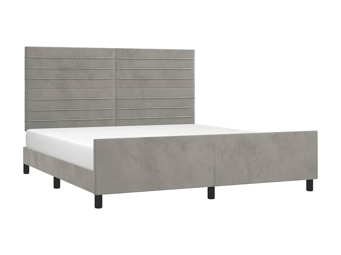 Cama c/ cabeceira 160x200 cm veludo cinzento-claro PT534568