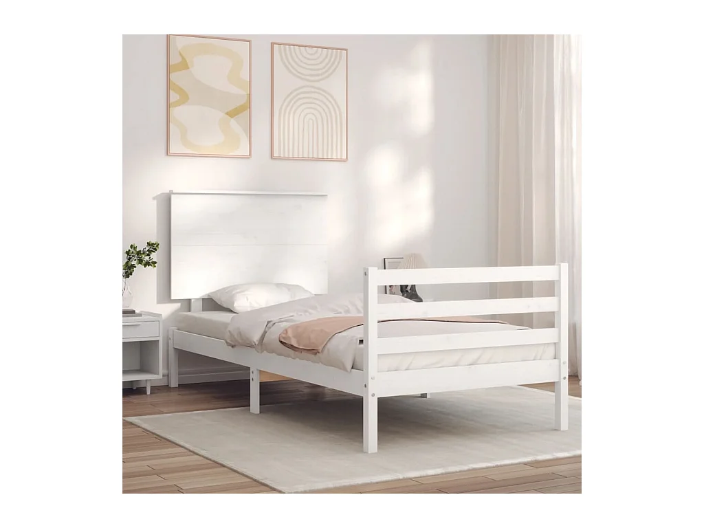 Lit-90x190 cm avec tête de lit blanc simple bois massif EGGB28188