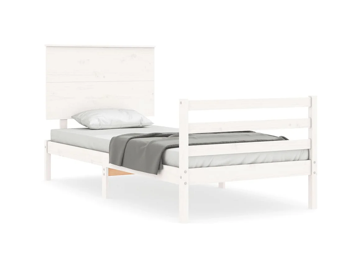 Cama 90x190 cm con cabecero madera maciza blanco ES69594