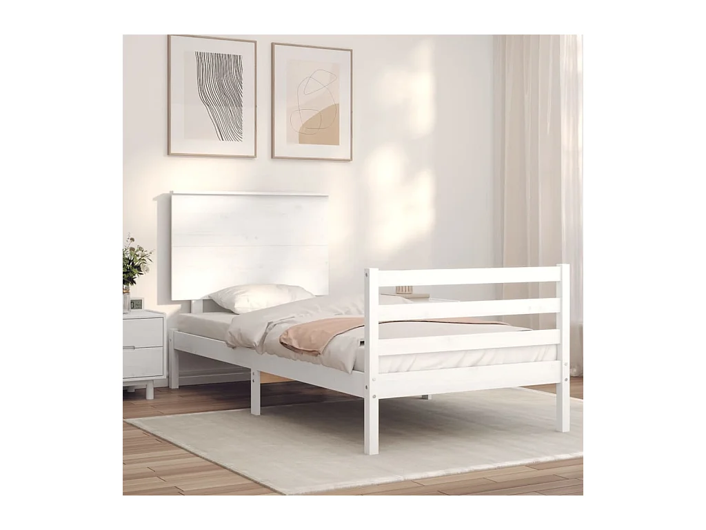 Cama 90x190 cm con cabecero madera maciza blanco ES69594