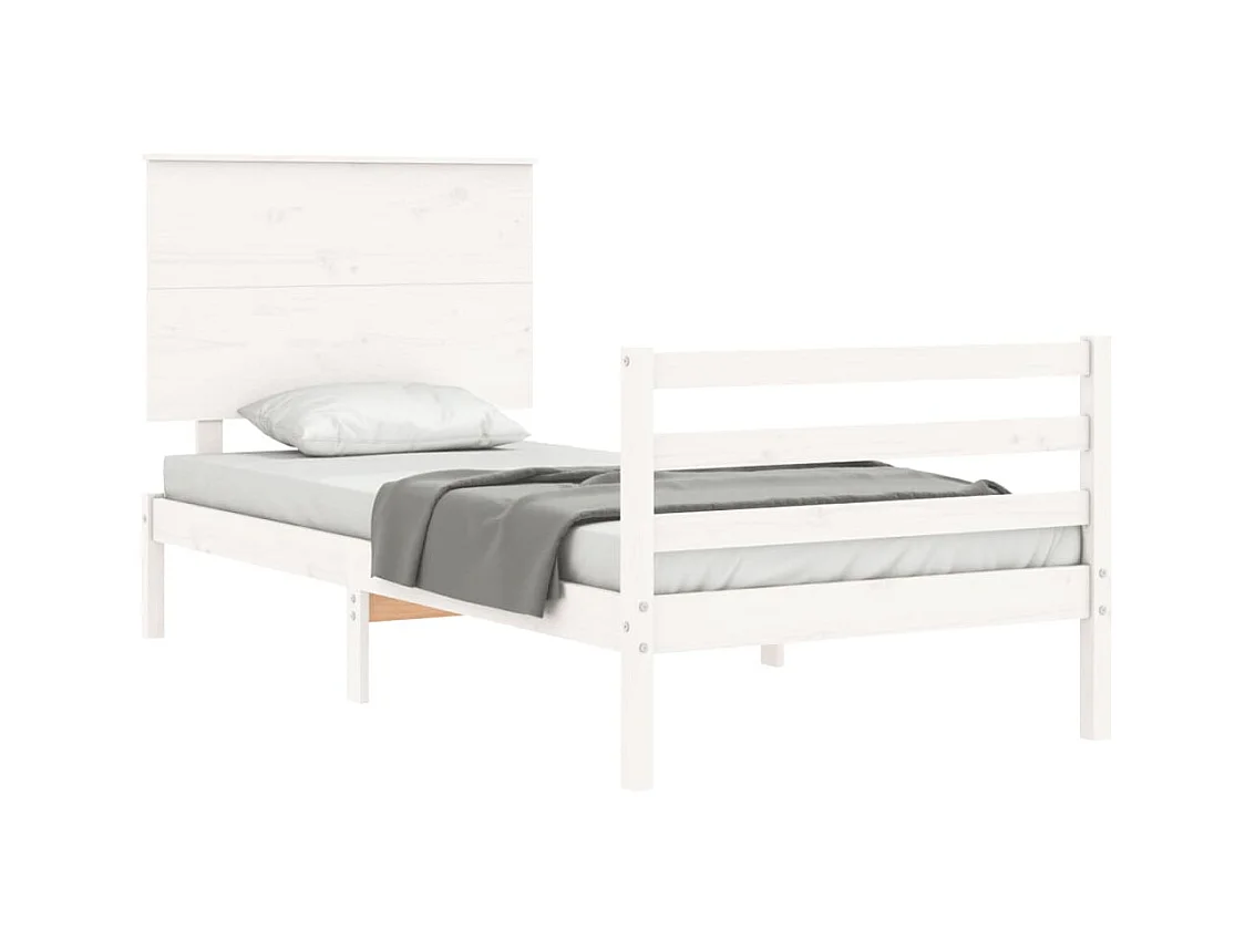 Cama 90x190 cm con cabecero madera maciza blanco ES69594