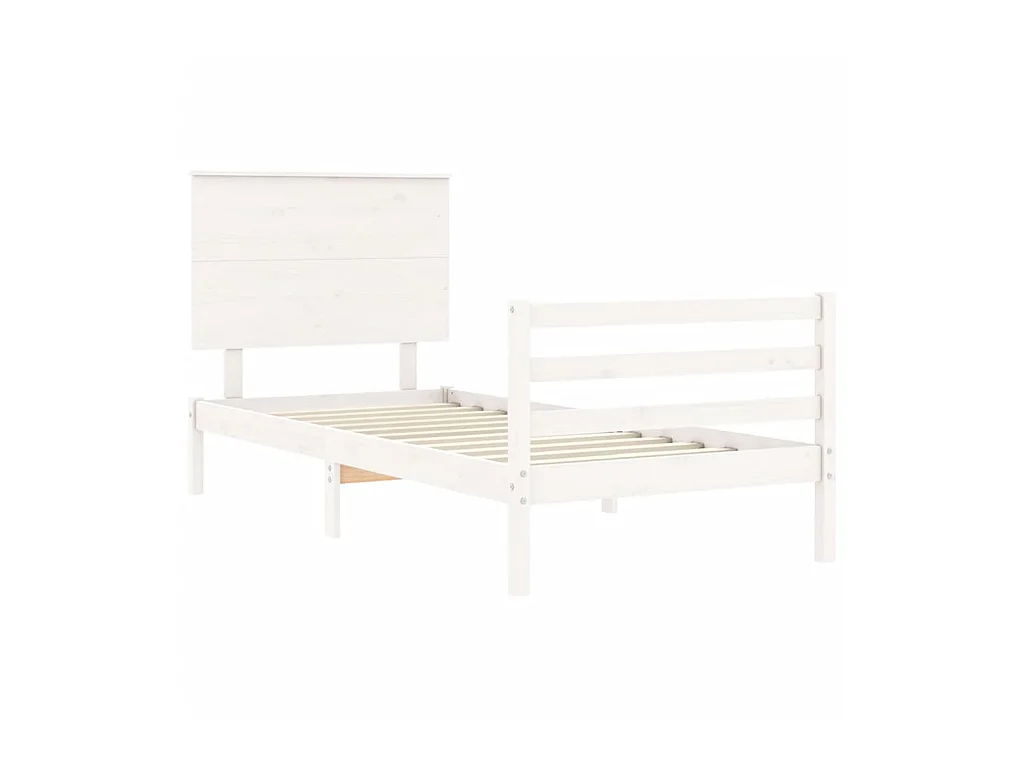 Cama 90x190 cm con cabecero madera maciza blanco ES69594