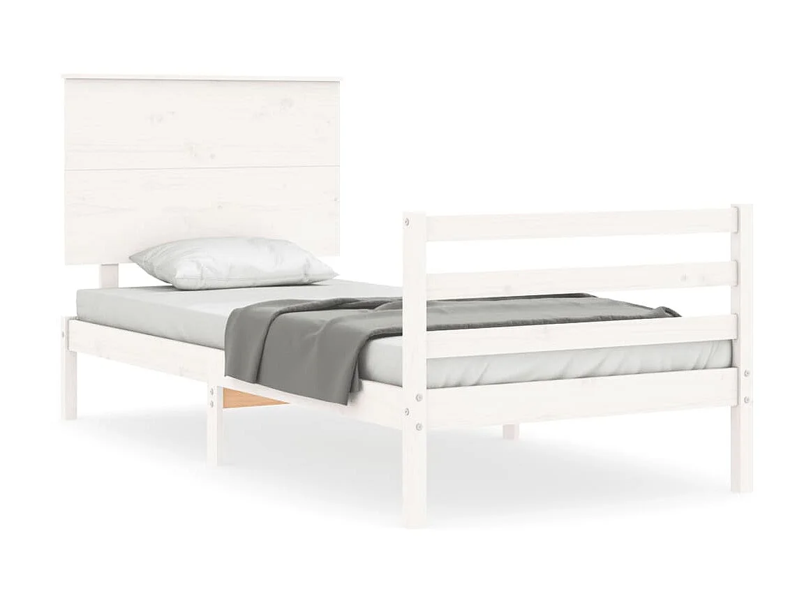 Cama de solteiro c/ cabeceira madeira maciça branco PT618229