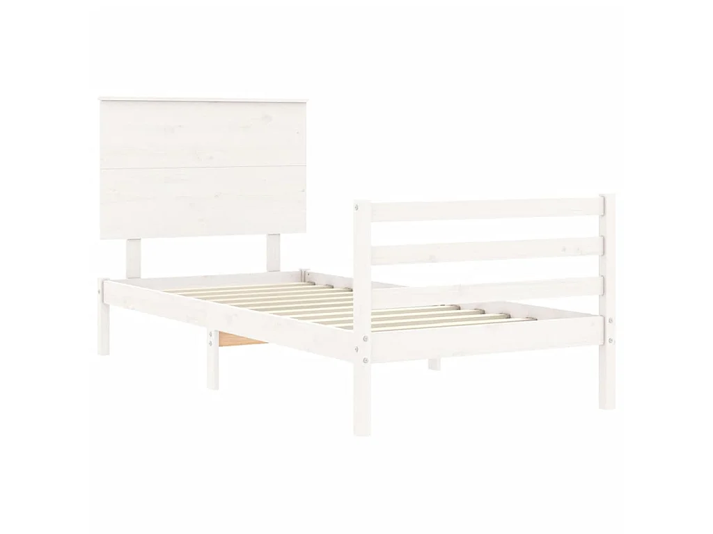 Cama de solteiro c/ cabeceira madeira maciça branco PT618229