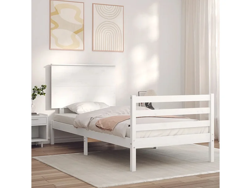 Lit-90x190 cm avec tête de lit blanc simple bois massif EGGB28188