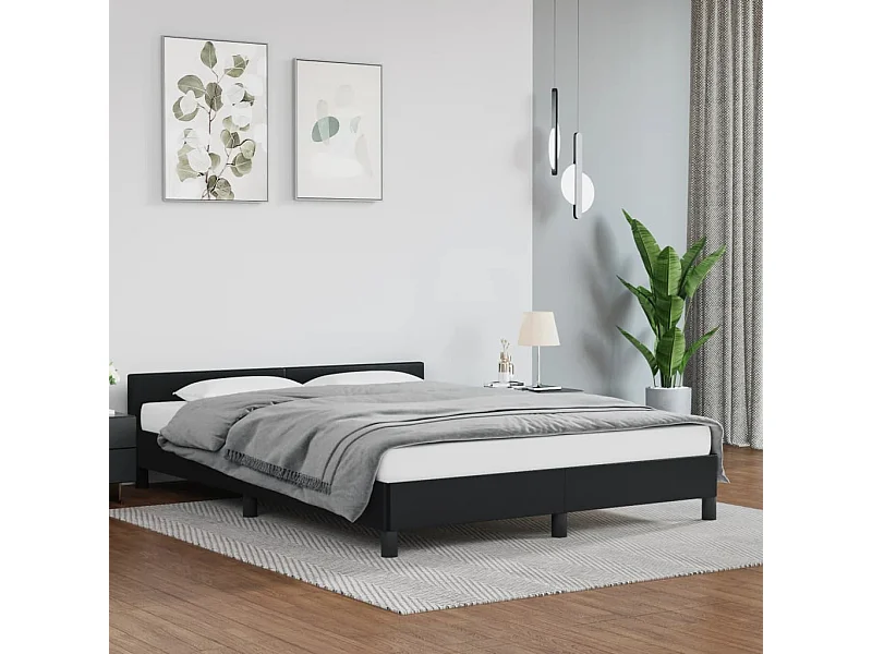 Cama c/ cabeceira 140x200 cm couro artificial preto PT756154