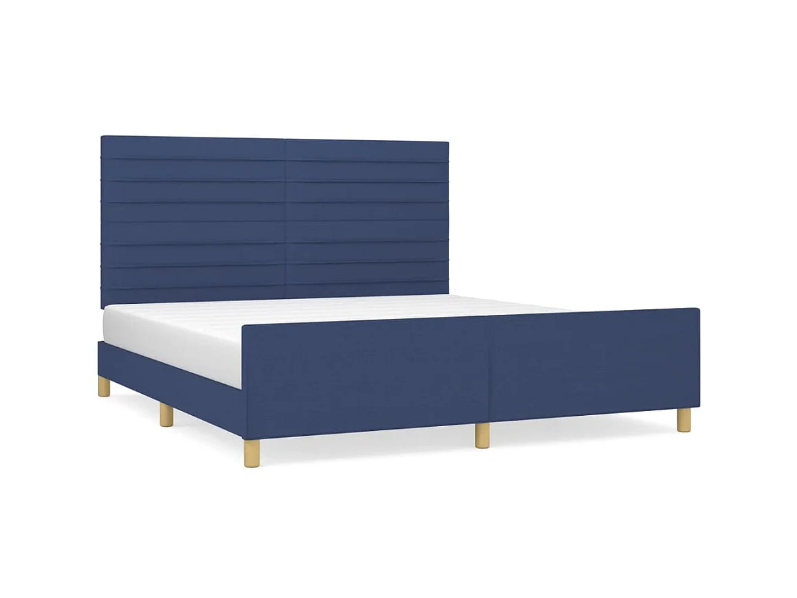 Lit-160x200 cm avec tête de lit Bleu Tissu EGGB35742