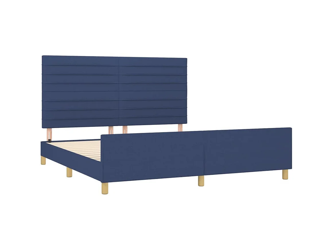 Lit-160x200 cm avec tête de lit Bleu Tissu EGGB35742