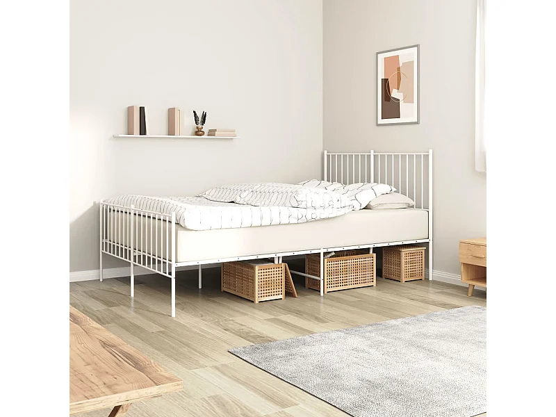 Cama com cabeceira e pés 120x190 cm metal branco PT893686