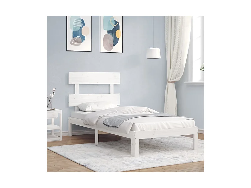 Lit-90x200 cm avec tête de lit blanc bois massif EGGB27920