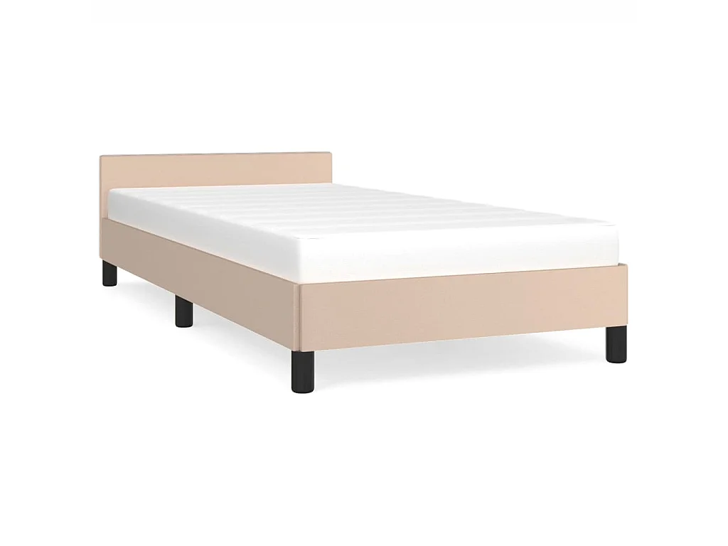 Cama + cabeceira 90x200 cm couro artificial cappuccino PT228685