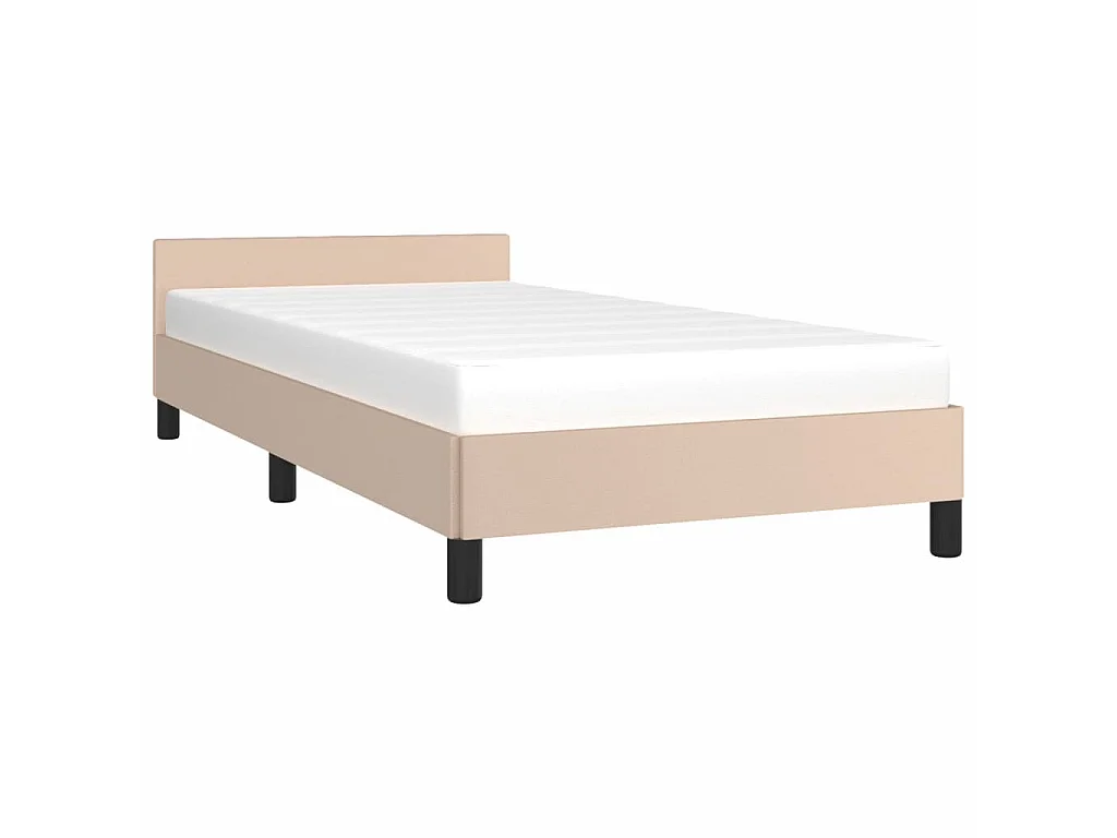 Cama + cabeceira 90x200 cm couro artificial cappuccino PT228685