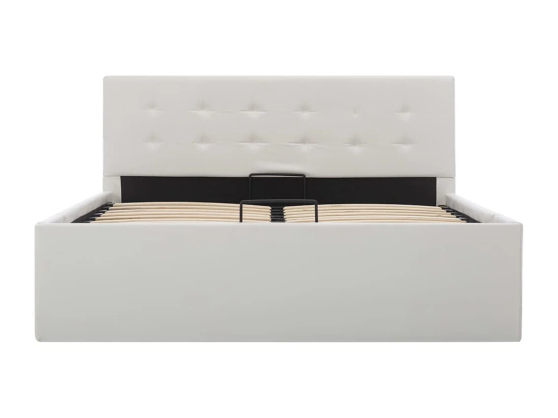 Cama hidráulica c/ arrumação 120x200cm couro artificial branco PT763268
