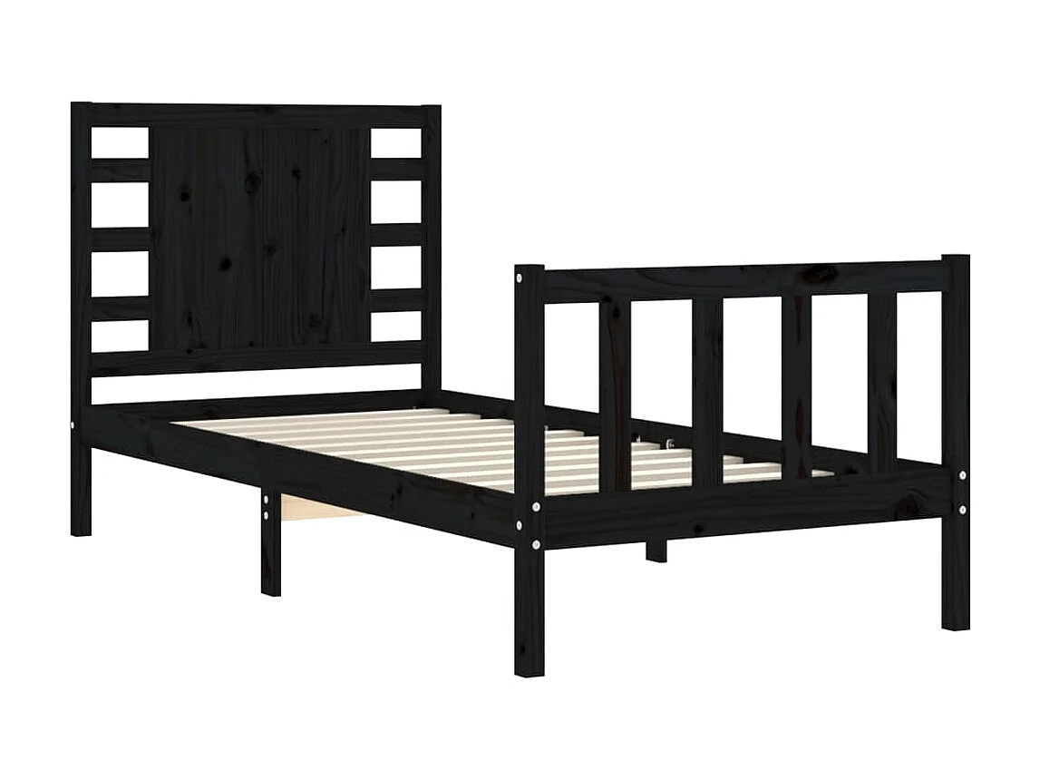 Lit-75x190 cm avec tête de lit noir petit simple bois massif EGGB87826