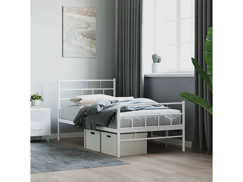 Bedframe met hoofd- en voeteneinde metaal wit 100x190 cm NL40873