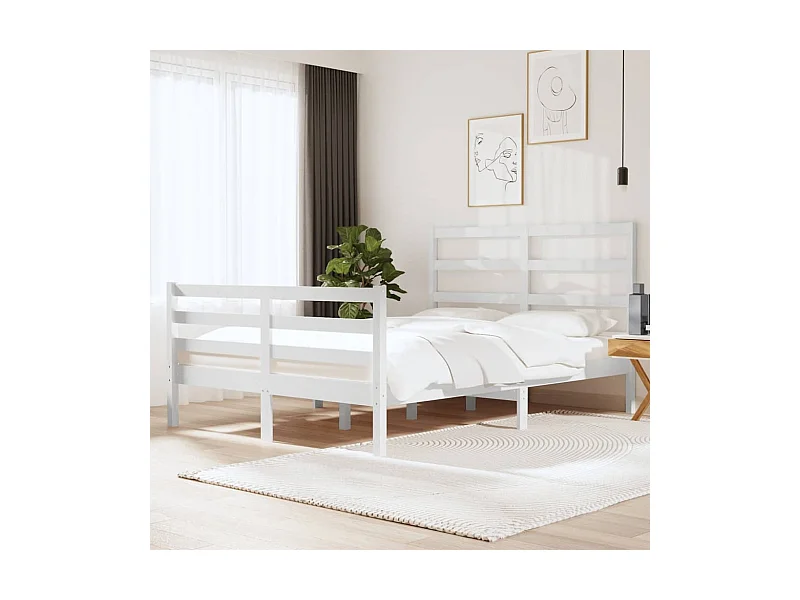 Lit-140x190 cm Blanc Bois de pin massif EGGB93004