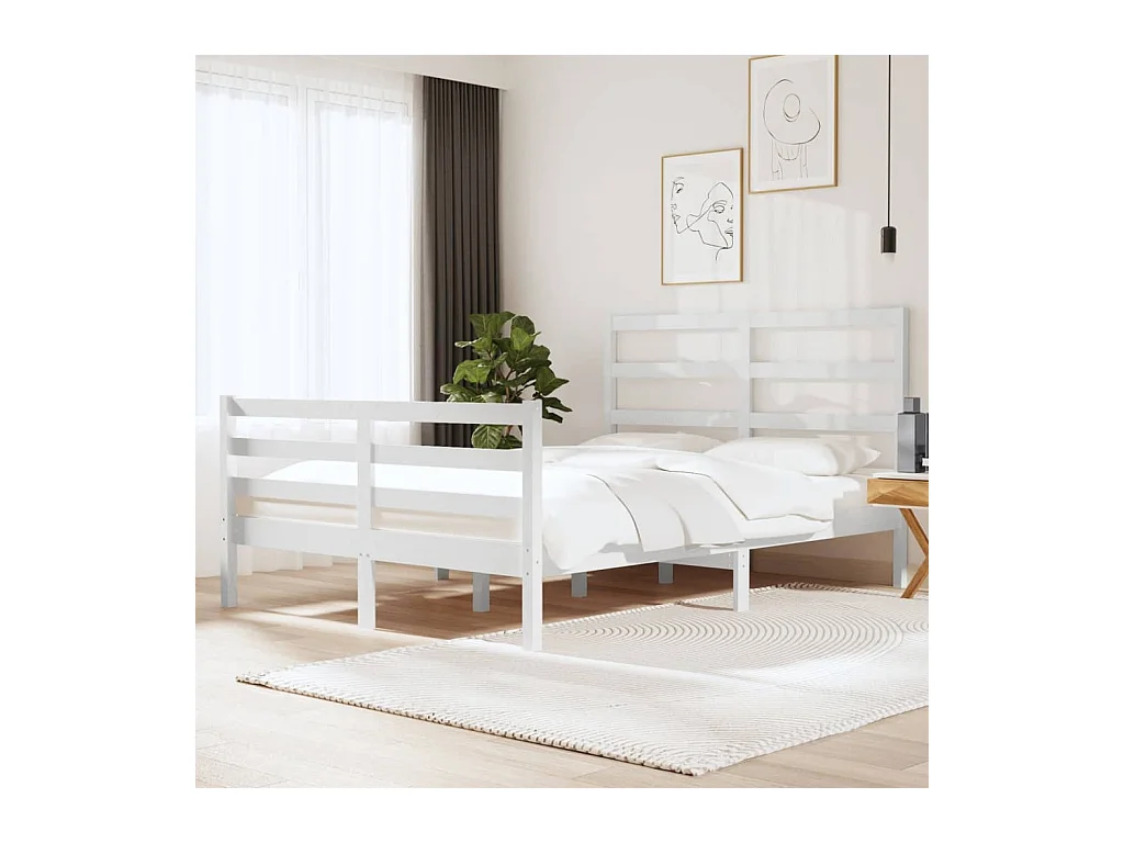Cama 140x190 cm de madera de pino maciza blanca ES24198
