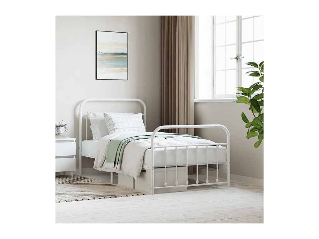 Lit-100x190 cm métal avec tête de lit/pied de lit blanc EGGB94339