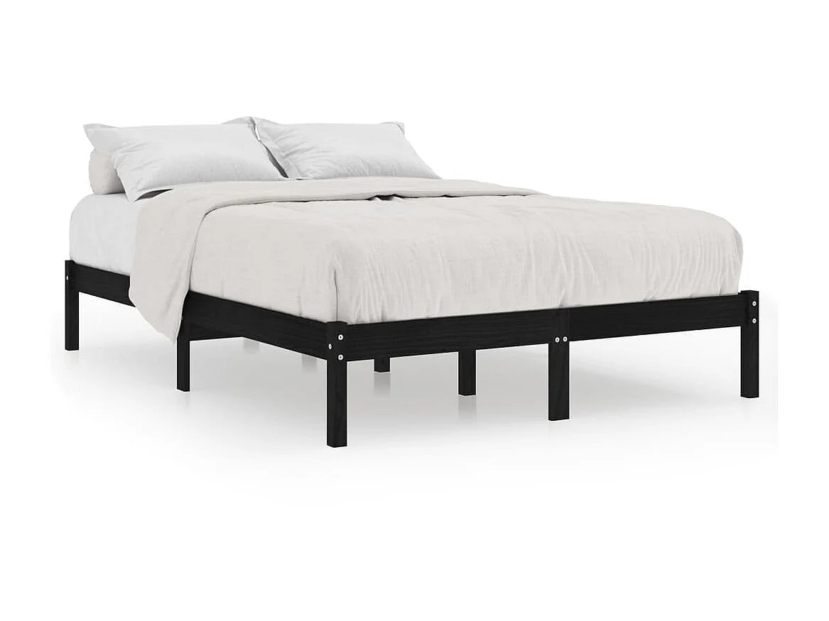 Cama casal 135x190 cm madeira maciça preto PT777912