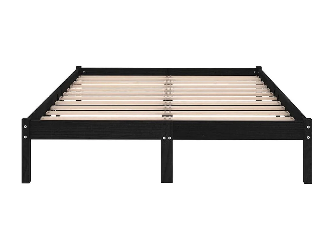 Cama casal 135x190 cm madeira maciça preto PT777912